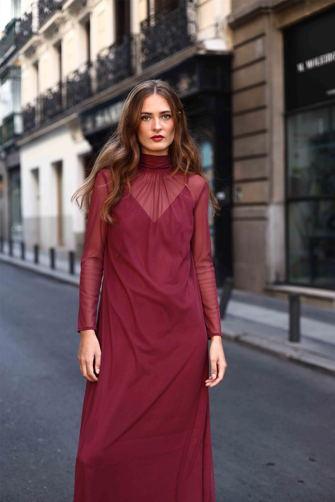 Vestido Coello Burdeos