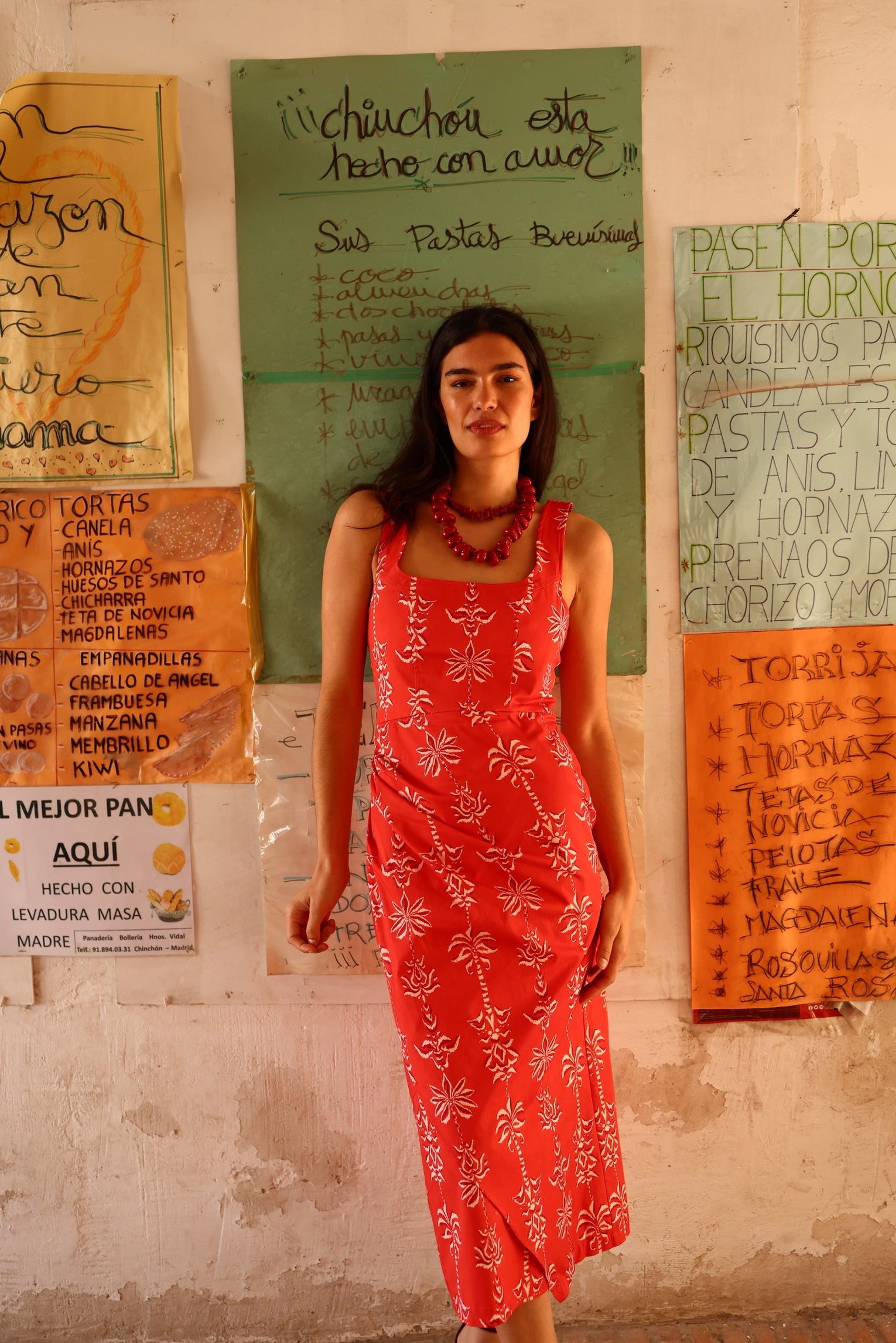 Vestido Bruma coral de algodón look frontal