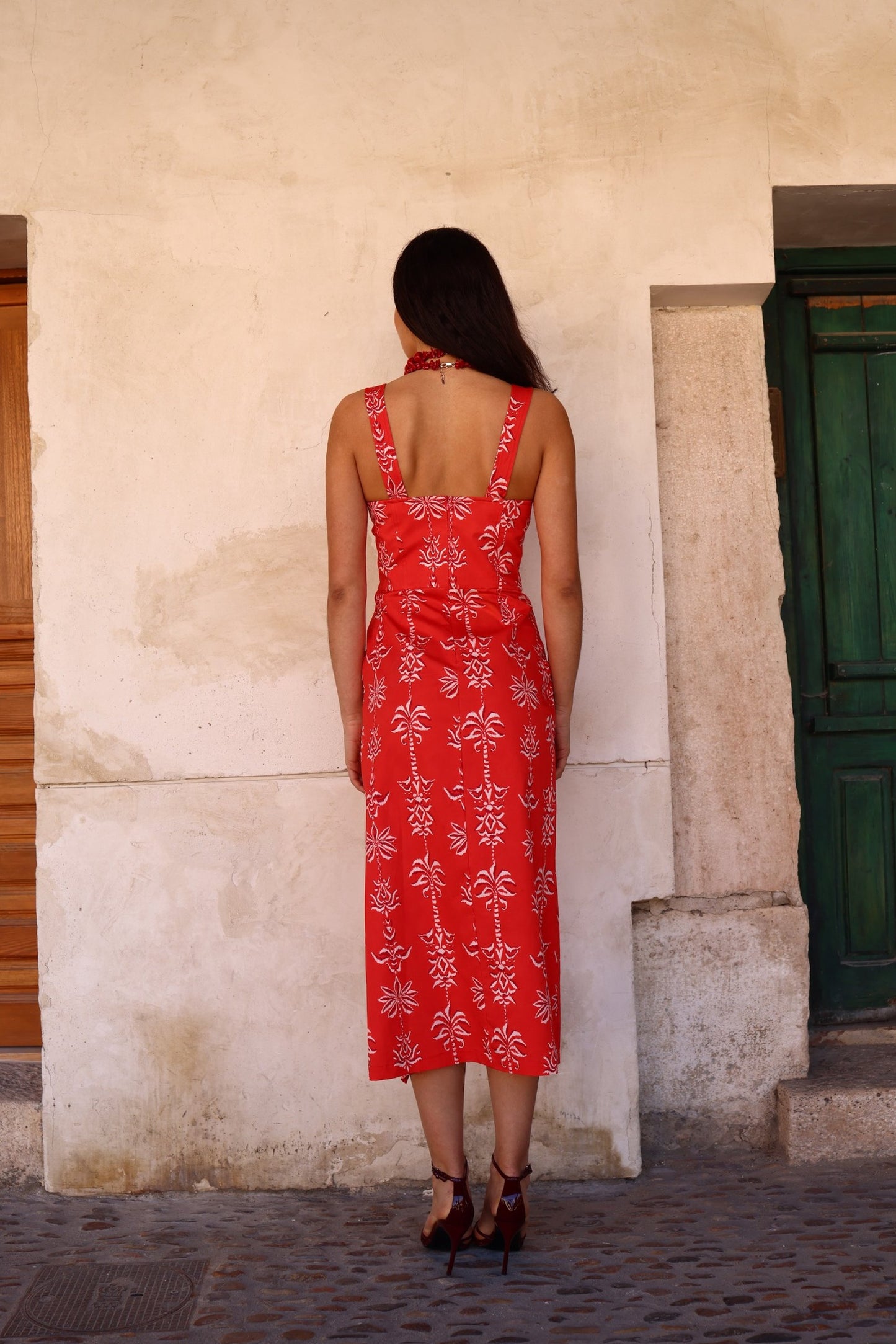 Vestido Bruma coral algodón vista trasera