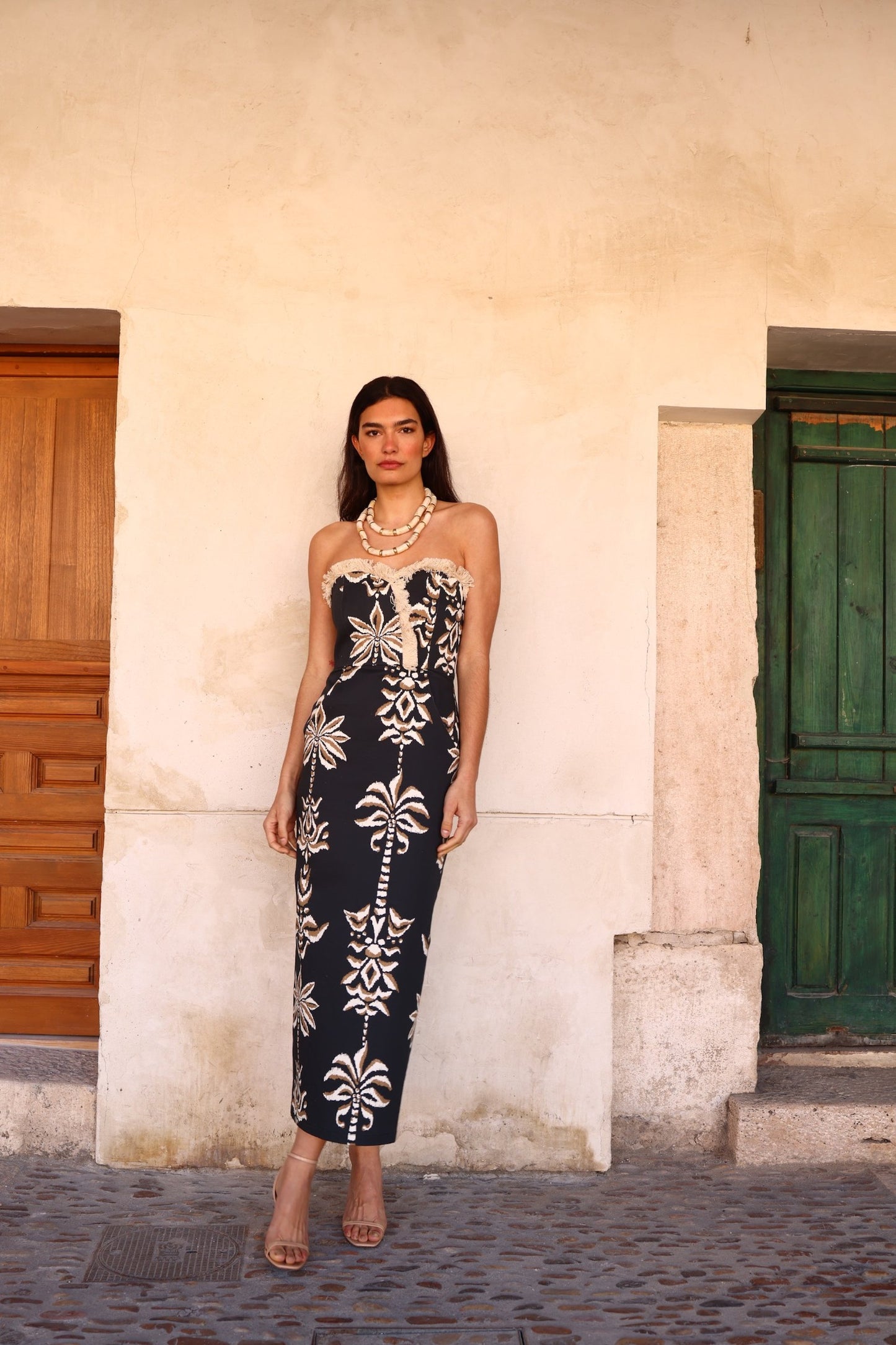 Vestido Palma en algodón estampado palabra de honor