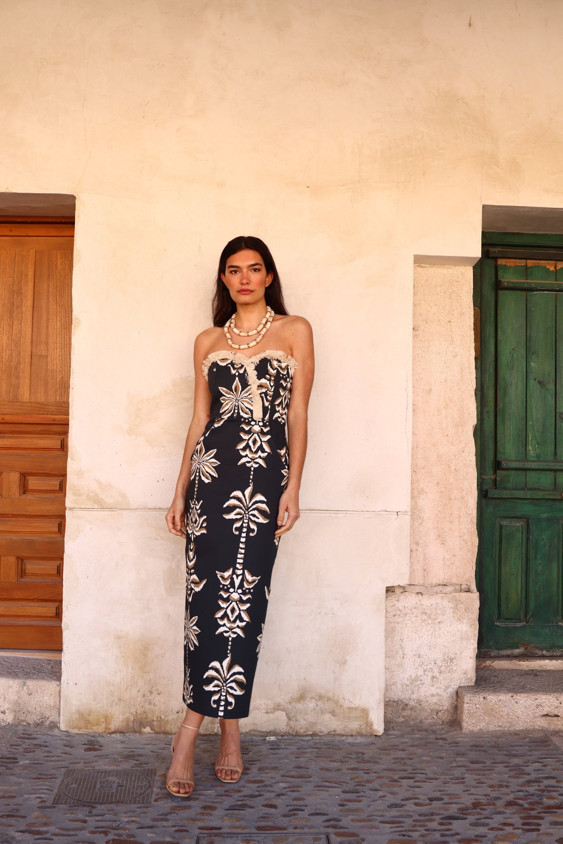 Vestido Palma en algodón estampado palabra de honor