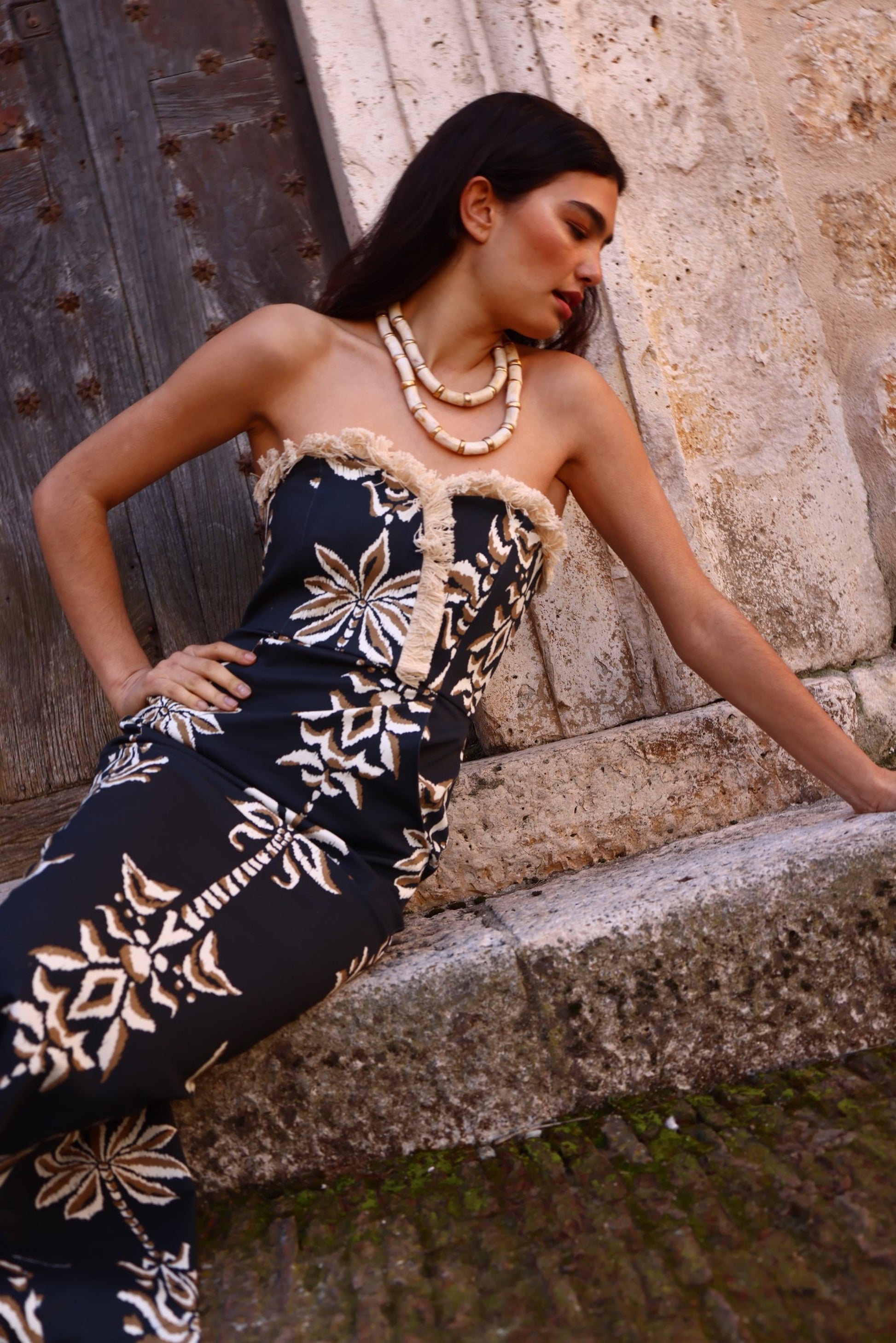 Detalle escote desflecado vestido Palma algodón