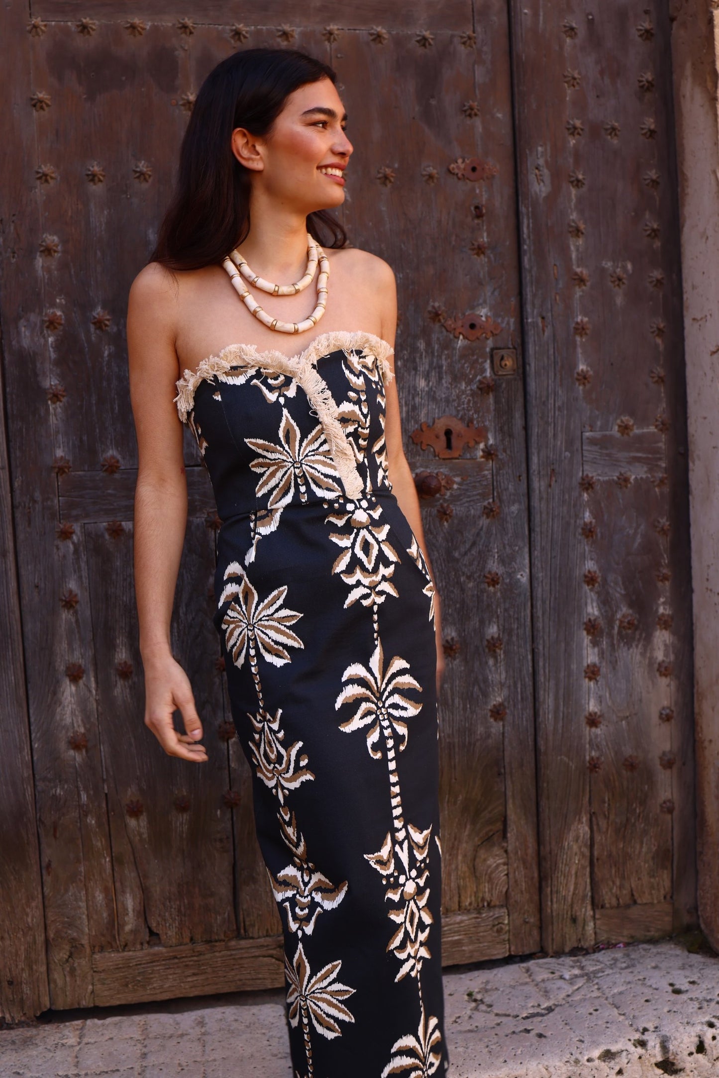 Vestido Palma en algodón estampado palabra de honor