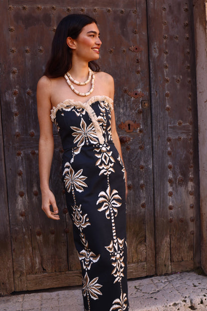 Vestido Palma en algodón estampado palabra de honor